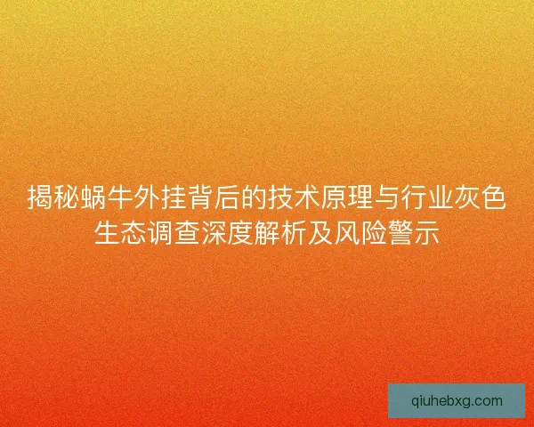 揭秘蜗牛外挂背后的技术原理与行业灰色生态调查深度解析及风险警示